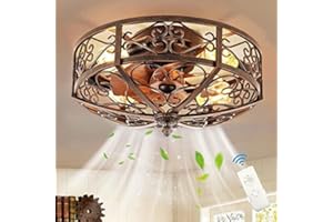 ‎TRUYOK Retro Ceiling Fan with Lighting and Remote Control E27 Quiet Fan Ceiling Light Industrial Bedroom Lamp Vintage Iron Cage Fan Ceiling Lamp for Living Room Dining Room Kitchen Fan Light