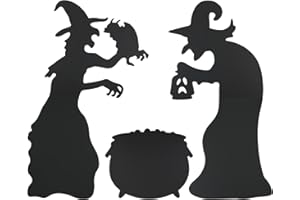 LAMEK Halloween Witches Silhouette Yard Signs, 5Pcs Halloween Outdoor Decoration Black Cauldron Creepy Yard Posts with 10 Wooden Sticks for Halloween Outdoor Lawn Yard Party Decoration, 27.5 inches