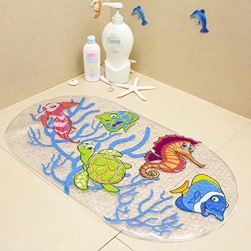FEIDOL Non Slip Baby Bath Mat with Suction Cups for Tub, Shower, Mildew Resistant, Natural PVC, 27 x 15 Inch Cute Pattern Design, Bathtub Mat for Kids (Halobios)