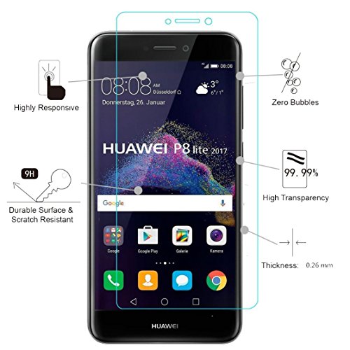 bdeals 1 Pack Glas Schutzfolie Displayschutzfolie Anti-Kratz Panzerglasfolie für Huawei P8 Lite 2017 - 2
