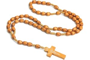EIROVYA Croce di San Francesco d'Assisi Collana, Vintage in Legno Gesù Figura Croce Ciondolo Ornamento Cristiano, Collana Rosario Uomo, Donna