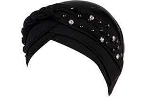 POIUIYQA Bonnet Chimio Femmes Perle De Perles Chapeau L'islam Chapeau en Turban Bonnet Bambou Coton Bonnet de Nuit Musulman Slouchy Soft Turban Chapeaux