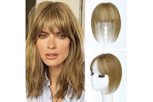 LASUNORK Hair Toppers for Thinning Hair Women Real Hair Human Hair Topper with Fringe 10 inch Handmade Top Hair Pieces for Women with Thinning Hair/Hair Loss Cover Gray Hair (Darkest Blonde)