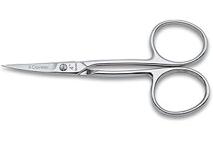 3 Claveles - Tijera de bordar curva de 10 cm - 4", en acero carbono, tijera profesional para labores de bordado e hilo, niquelada