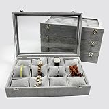 QWER Ice Velvet Watch Case Armband Aufbewahrungsbox 12 Uhren Display Box, Gray