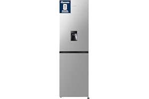 Fridgemaster MC55251DES 55cm Freestanding 256 litre 50/50 Frost Free Fridge Freezer with Non-plumbed Water Dispenser - LED Lighting- 4 Star Freezer Rating -Silver - E Rated, H182.4 x W55 x D55.7 (cm)