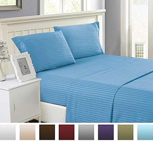 Jaipur Linen Premium 100% Cotton 300 TC King Size Fitted Bedsheet 72"x78" with 2 Pillow Covers (Sky Blue)