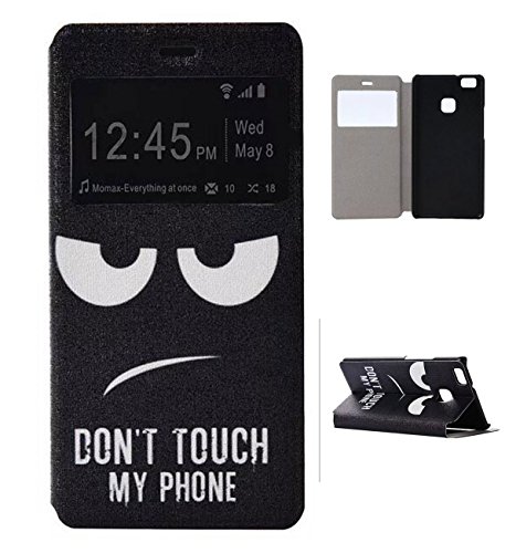 Preisvergleich Produktbild Leder PU Flip Case 2-in-1 ISENPENK Für 5,2-Zoll Huawei P9 Lite / Huawei G9 Lite / Honor 8 Smart Hülle Leder Muster Tiere [Don't Touch My Phone] Window View Fenster Schutzhülle Bookstyle Cover Schale Stand Ständer Tasche Leder mit Weich TPU Innere Brieftasche