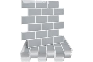 HyFanStr 2.5mm Thickness Peel and Stick Wall Tiles Kitchen Backsplash, Waterproof Stick on Tiles, Grey Self Adhesive Wall Tiles Bathroom Subway Tiles Grey 5 Sheets