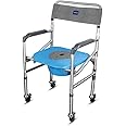 Vissco Comfort 3 in 1 Foldable Commode Shower Chair (Height Adjustable+Can roll over toilet WC), Available with and without wheels, Washable & Long lasting, Weight Bearing Upto 100kg -Universal(Grey)