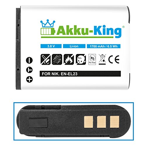 Akku-King Batterie pour Nikon Coolpix P600  P610  P900  S810c - remplace EN-EL23 - Li-Ion 1700mAh