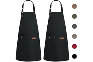 WENYA 2 Pack Kitchen Apron for Women, Unisex Adjustable Cooking Apron with Pockets, Canvas Waterproof Apron for Home Kitchen, Restaurant, Coffee House