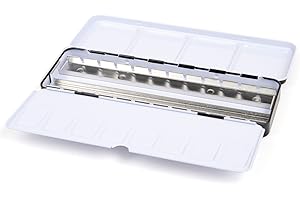 HONSELL Jaxon Watercolour Empty Box - Heavy Duty Metal - Holds 24 Half or 12 Whole Bowls - with Fold-Out Palette and Thumb Ring