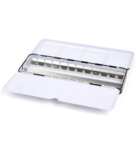 Boîte à Aquarelles Vide Honsell Jaxon - Métal Robuste Pour 12 Demi-godets Ou 6 Godets Complets - Palette Pliable Et Anneau Pouce Inclus