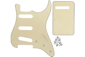 FLEOR Ensemble de 11 trous Pickguard SSS Style et plaque arrière de couvercle de cavité de trémolo avec vis pour pièces de guitare Fender Strat standard américain/mexicain, crème 3 plis