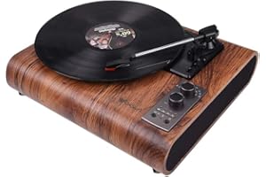Platine Vinyle, VOKSUN Bluetooth Tourne Disque 33/45/78 LP Lecteur Vinyles à 3 Vitesses avec Haut-Parleurs Stéréo, MP3/FM Radio/Aux-in/RCA