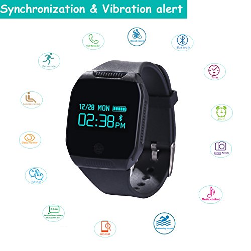 AsiaLONG Wasserdicht Armband Schrittzähler Uhr Bluetooth Fitness Tracker mit 6 Achsen-G-Sensor /Schritte Zählen/Schlaf-Tracker/Kalorienverbrennun/Musik Steuerung/SMS Whatsapp Wecker Anrufe Reminder für Samsung Android iOS Smartphones für Schwimmen Radsport - 9