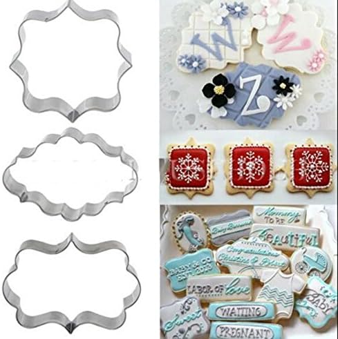 3pcs Plaque Cutter Cookies Frame Cake Oval Square Rectangle Fancy Stainless Mold