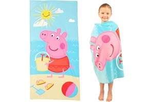 Franco Peppa Pig Kinder-Strandtuch aus recycelten Kunststoffflaschen, superweich, leicht, 100% recycelt, 147,3 x 71,1 cm (100% offizielles Lizenzprodukt von Peppa Wutz)