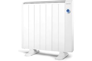 Orbegozo RRE 1310 A, Emisor térmico bajo consumo, 1300 W, 7 elementos reales, Aluminio, mando a distancia, funcionamiento programable, botón de desconexión total, pared o pie, color blanco