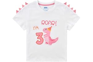 AMZTM 3rd Birthday Girl T-Shirt Dinosaur Themed B-Day Party Tee Gift for Toddler