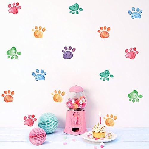 YOUOR 42 Pcs Colorful Paw Wall Stickers Nursery Kids Room Decor Bear Dogs Removable Footprints Sticker