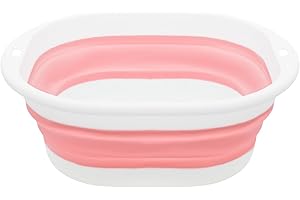 MultiValue Lavabo Pieghevole, Vasca Pieghevole in Plastica Salvaspazio Lavandino con fori per Essere Appeso Vaschetta Pieghevole per Lavare per Bagno e Viaggi all'Aperto (Rosa, M)