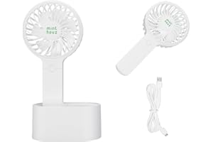 Minthouz Handventilator, 90° Automatischer Kopfschüttelnder Tischventilator, 3-Stufig Einstellbarer Tragbarer Ventilator mit 2000 mAh Eingebauter Batterie, Mini USB Ventilator für Büro/Zuhause/Außen