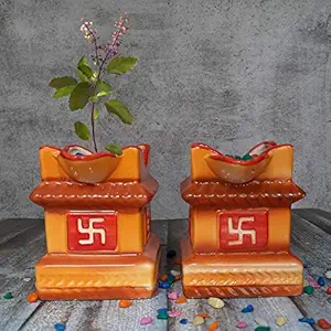SHREE ENTERPRISES Mini Tulsi Ceramic Pot for Indoor Plants (Color: Multicolour) (L:9 cm, W:9 cm, H:12 cm)