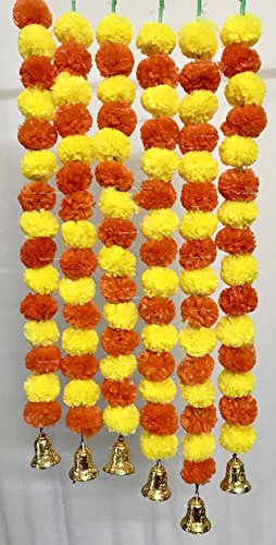 Buy Sphinx Artificial Marigold Fluffy Flowers And Golden Silver