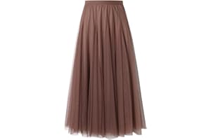 shownicer Femme Tulle Jupe Vintage Jupe en Tulle Taille A-Line Elastique Multi Couché Tutu Élégante Maxi Jupe Couleur Unie élastiques à Taille Haute