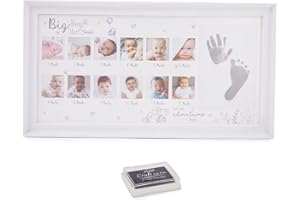 Lakpopya Babyfotorahmen Handabdrücke und Fußabdrücke Baby Bilderrahmen Jubiläum Wachstumsrekord Babygeschenke Fotorahmen mit Auffüllbares Stempelkissen Schwarz (Weiß)