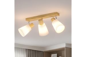 LVWIT Lámpara de Techo 3 Focos Orientable, Lampara Techo Madera E14, Lamparas de Techo Salon,CocinaFoco techo Retro Para Pasillos, Dormitorios(Sin Bombilla)