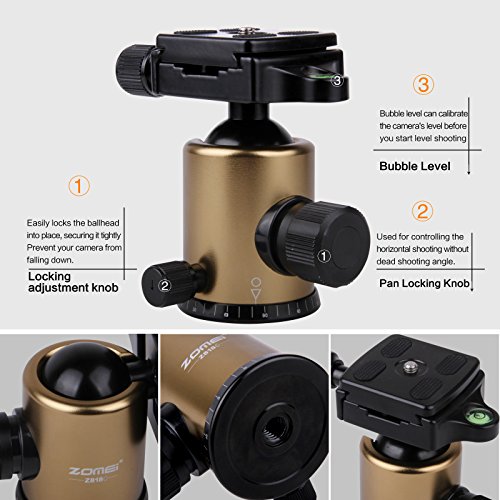 Zomei Portable Carbon Fiber Camera Tripod With Ball Head Pocket - Z818C (Gold)