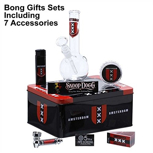 Amsterdam XXX Bong Set including: Grinder, Lighter, Filter-tips, Pfeife, Papers, Siebchen, Bong