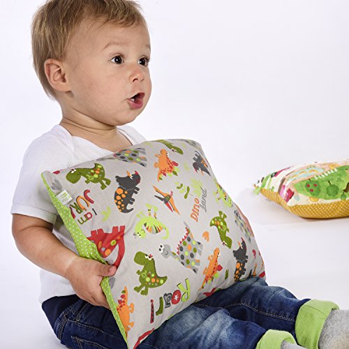 La Petite Unique 35 x 25 cm Kinderkopfkissen MIT FÜLLUNG waschbares Babykissen 100 % Ökotex zertifiziert Motiv: Dinos Grau - 6