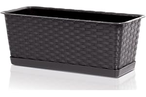 rg-vertrieb Blumenkasten Balkonkasten Blumentopf Rattan Optik Ratolla Case P Untersetzer Geländerkasten (500 Umbra)