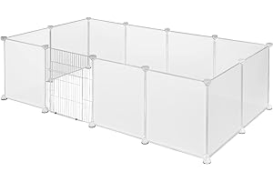 EUGAD Pet Playpen, Plastic Playpen with Door, 12 Panels 45x35cm DIY Plastic Enclosure Cage, Indoor Run for Hamsters, Rabbits, Hedgehogs, Guinea Pigs 145x75x46cm, White
