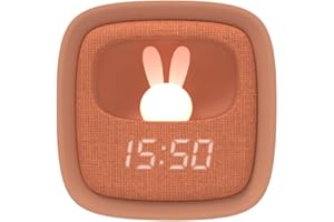 WONDEE - Mob [ 2en1] Reloj Despertador Infantil Niñas y Niños + Luz Nocturna Quitamiedos con Conejo Silicona Luminoso - Lámpara Despertador Regalo Infantil para Niños y Niñas 5,6,7,8,9,10,11,12 años