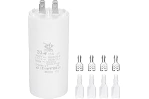 PATIKIL CBB60 30uF Run Capacitor,1 Pcs AC450V 4 Pin Double Insert with Sheath Spring, White