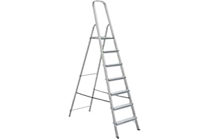 Draak Step Ladder 7 Step With Hook - Non Slip Treads - Ladder Made from Lightweight Aluminium Certified to BS EN 131 Part 1-3
