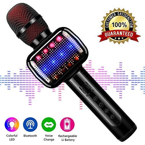Microphone Sans Fil, Micro Karaoké Bluetooth Portable pour Enfants/Adultes Chanter, Compatible avec Android/IOS/PC/Smartphone (Noir)