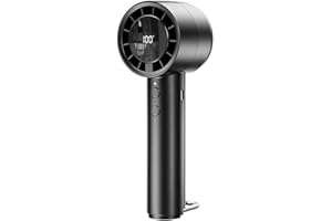 Genérico Mini Ventilador Portatil de Mano, 3000mAh USB Recargable Ventiladores Pequeños, 5 Velocidades del Viento Hand Fan, Ventilador Pequeño Pantalla Digital LED para Oficina y Viajes - Negro