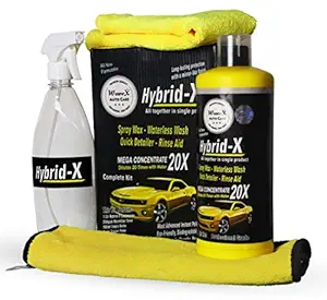 Wavex Hybrid-X Concentrate Spray Wax, Waterless Wash, Rinse Aid and Quick Detailer (1Ltr) with Microfiber Cloth | Dilutes 20 Times with Water + Microfiber Double Towel 850GSM