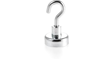Magnetastico® | 1 pezzo magnete con gancio al neodimio N35 20 mm Ø | Forza di tenuta di 9.0 chilogrammi | 1 pezzo gancio magnetico al neodimio molto robuste e zincato