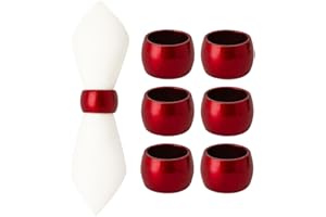 Argon Tableware Metallic Napkin Rings - Red - 4.5cm - Pack of 6 - Metallic Finish Reusable Dining Table Setting Napkin Buckle Holder for Christmas, Party Celebrations, Restaurant Tableware Decor