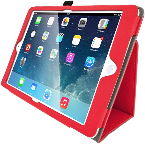 igadgitz Rot PU Ledertasche Hülle Folie für Apple iPad Air 2013 Mit Multi-Winkel Betrachtungs-stand + Auto Sleep/Wake + Displayschutzfolie - 6