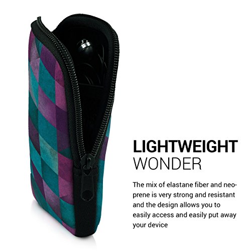 kwmobile Custodia in neoprene con zip per smartphone M - 5,5 - porta cellulare a sacchetto con cerniera - custodia verticale con Design mosaico multicolore fucsia menta