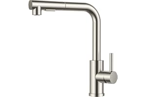 FORIOUS Grifo Cocina Extraíble, Grifo Cocina Fregadero con 2 Modos de Rociado y Giratorio a 360°, en Forma de L Acero Inoxidable Monomando Torneira Cozinha