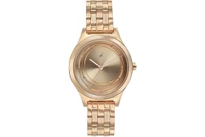 Fastrack Style Up Quartz Analog Golden Dial Rose Gold Stainless Steel Strap Watch for Girls - NT6152WM01
